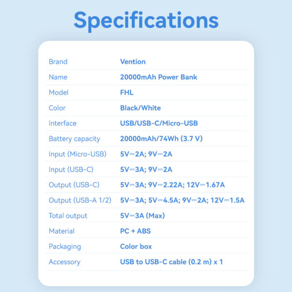 Vention Powerbank 20000mAh 22.5W Black FHLB0 - Image 4