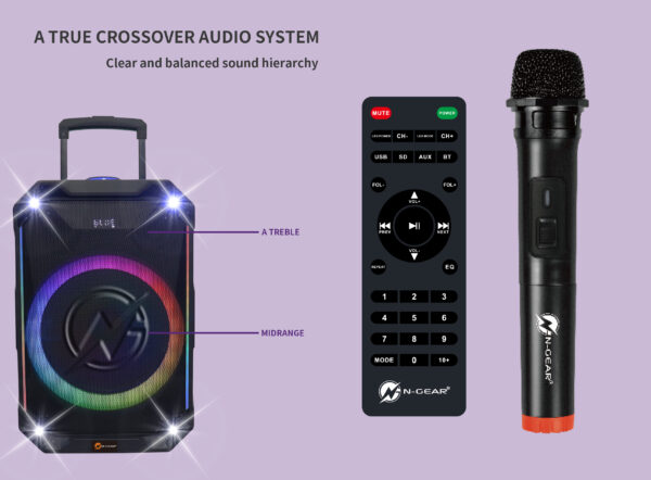 N-Gear FLASH1240 12'' Portable Karaoke Speaker with 1x Wireless Mic LED Lights USB & BT - Image 6