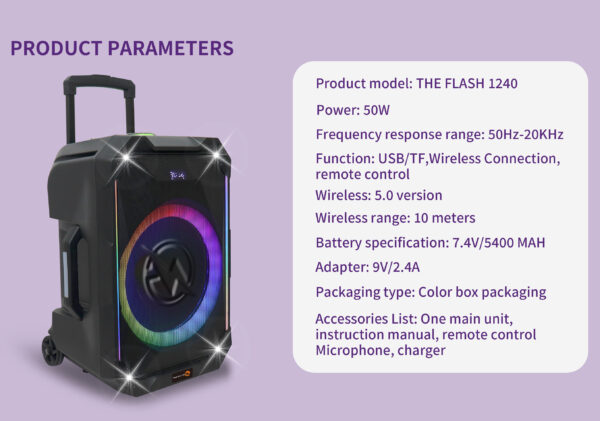 N-Gear FLASH1240 12'' Portable Karaoke Speaker with 1x Wireless Mic LED Lights USB & BT - Image 4