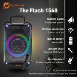 N-Gear FLASH1540 15'' Portable Karaoke Speaker with 1x Wireless Mic LED Lights USB & BT - Image 4