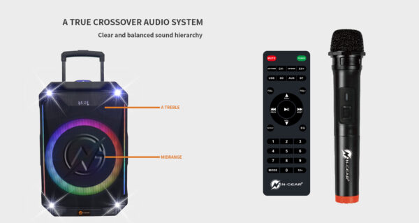 N-Gear FLASH1540 15'' Portable Karaoke Speaker with 1x Wireless Mic LED Lights USB & BT - Image 7