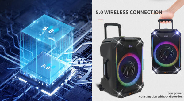 N-Gear FLASH1540 15'' Portable Karaoke Speaker with 1x Wireless Mic LED Lights USB & BT - Image 8