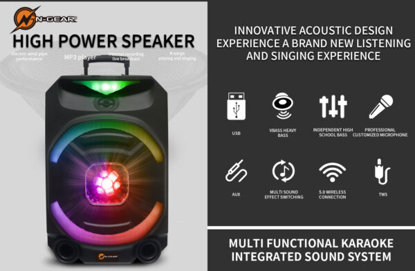 N-Gear FLASH1550 Disco Portable Karaoke Speaker with Wireless Mic & LED Effects - Image 5