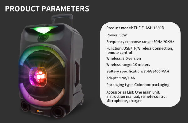 N-Gear FLASH1550 Disco Portable Karaoke Speaker with Wireless Mic & LED Effects - Image 6