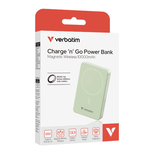 Verbatim Powerbank Wireless Magnetic 10000 Green 32228 - Image 4