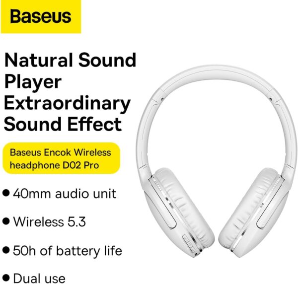 Baseus Wireless Headphones Over Ear Encok D02 Pro v2 White - Image 14