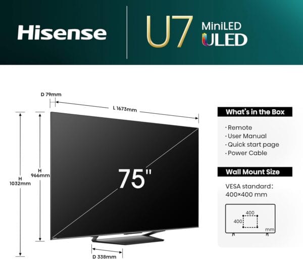 Hisense 75U7NQ 75'' 4K Smart QLED MINI LED 120hz TV - Image 15