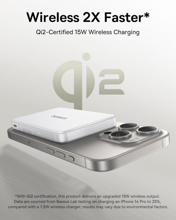 Baseus Powerbank Wireless 22.5W 10000mAh 15W Qi2 Airpow  White - Image 5