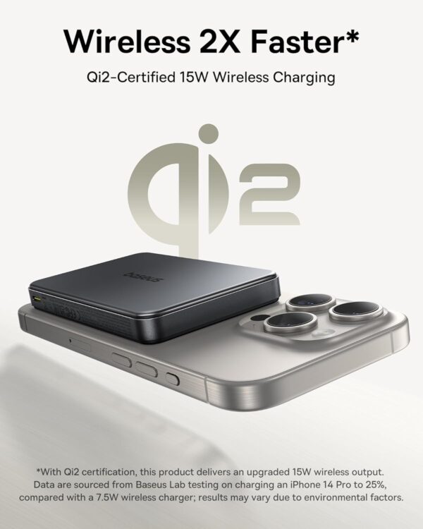 Baseus Powerbank Wireless 22.5W 10000mAh 15W Qi2 Airpow  Black - Image 6