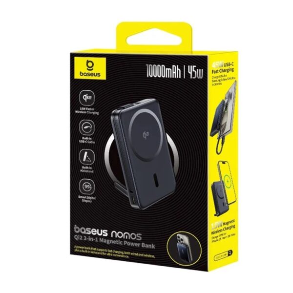 Baseus Powerbank Wireless 45W 10000mAh NOMOS Qi2-Stand Black - Image 8