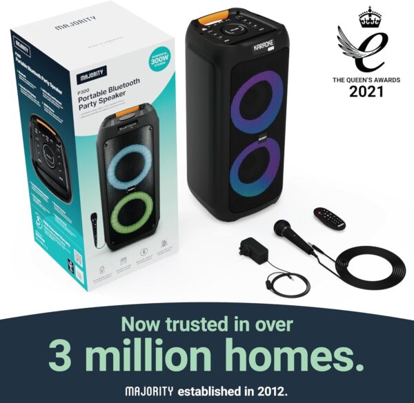 Majority P300 Portable Karaoke Speaker 300W Bluetooth USB FM Wired Mic - Image 11