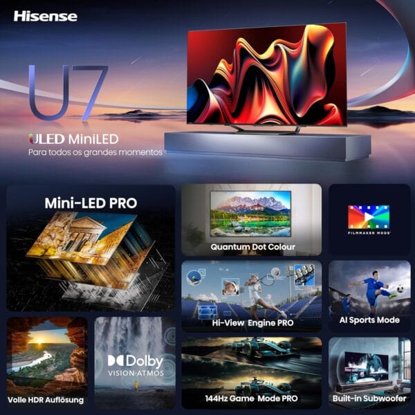 Hisense 75U7NQ 75'' 4K Smart QLED MINI LED 120hz TV - Image 9