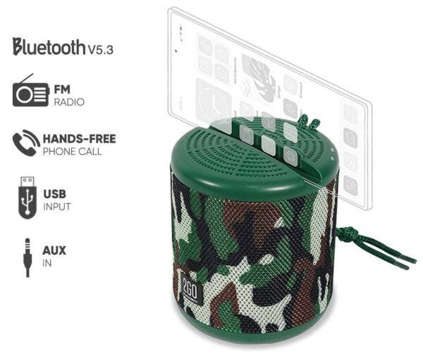 SonicGear AudioBox 2GO-Dock100 Portable BT/FM Speaker with Dock Camo - Image 9
