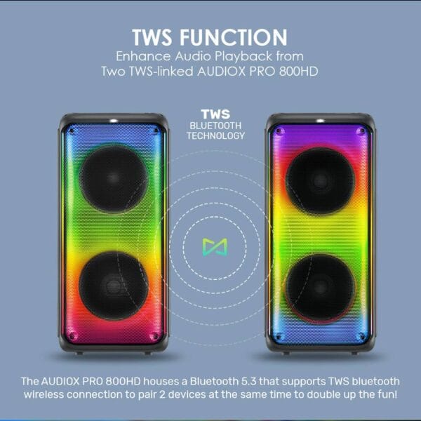 SonicGear AudioXPro800HD 2 x 8'' Portable Karaoke Speaker with Voice Changer & 2 x Wireless Microphones included - Image 8