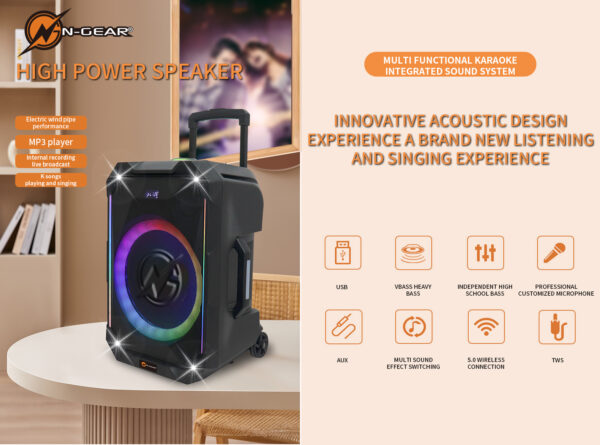 N-Gear FLASH1040 Portable Karaoke Wireless Mic LED/USB/MIC IN/AUX IN - Image 5