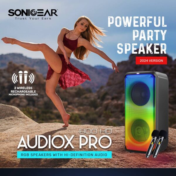 SonicGear AudioXPro800HD 2 x 8'' Portable Karaoke Speaker with Voice Changer & 2 x Wireless Microphones included - Image 10