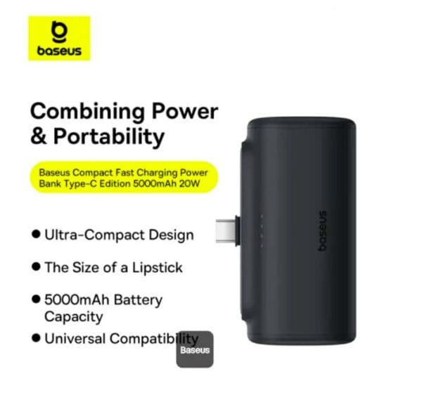 Baseus Powerbank 20W 5000mAh Plug-In USB-C 20W Black - Image 11