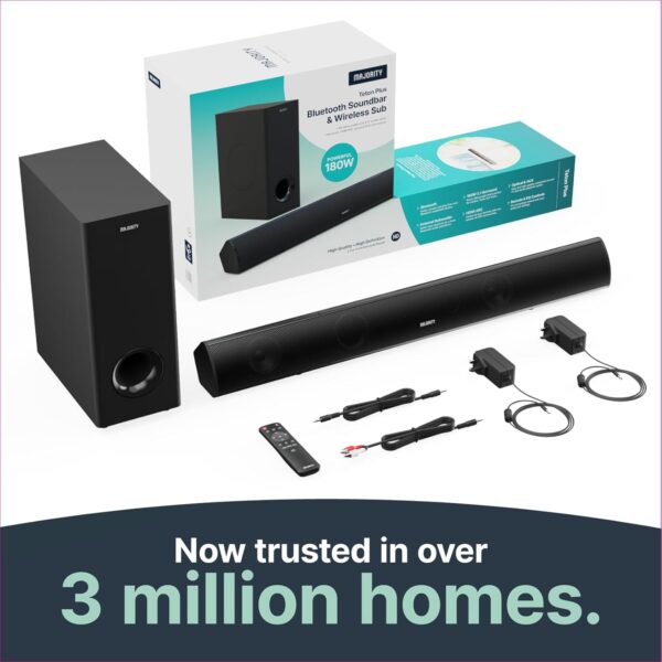 Majority TETON PLUS Soundbar 180W Wireless Subwoofer BT-USB-HDMI - Image 6