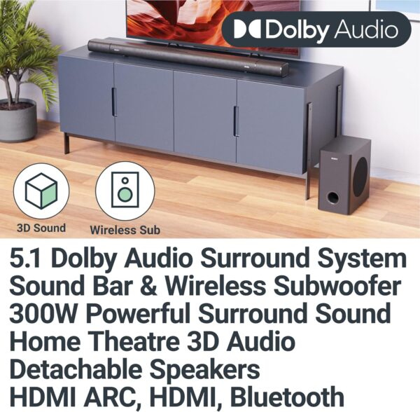 Majority EVEREST Soundbar 300W 5.1 Detach.Speakers Wls-Sub - Image 2