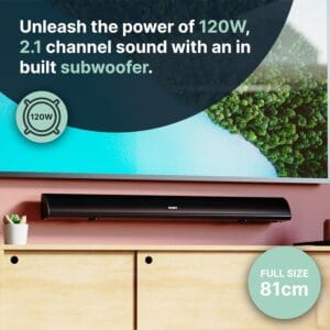 Majority SNOWDON II 2.1 Soundbar with Built In Subwoofer 120W BT & Optical White (UK)
