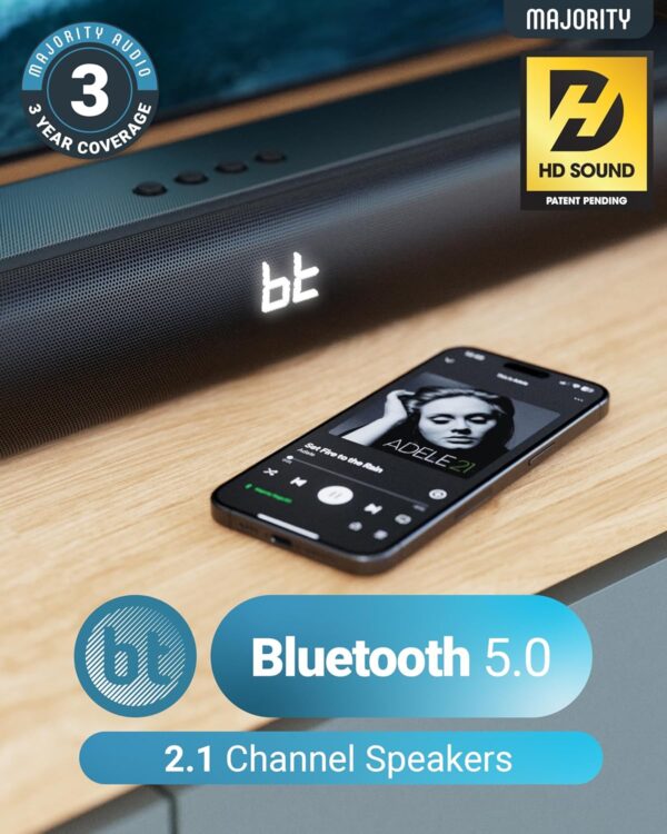 Majority Soundbar NAGA60 120W 2.1 3D Sound Built-in Sub & Wall Mount - Image 2