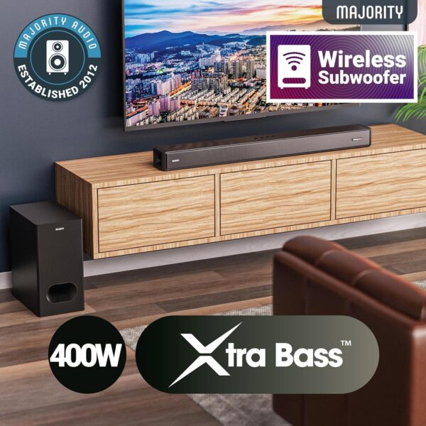 Majority SIERRA PLUS Soundbar 400W 2.1.2 Dolby Atmos Wireless Subwoofer 3xHDMI BT-USB (UK) - Image 3