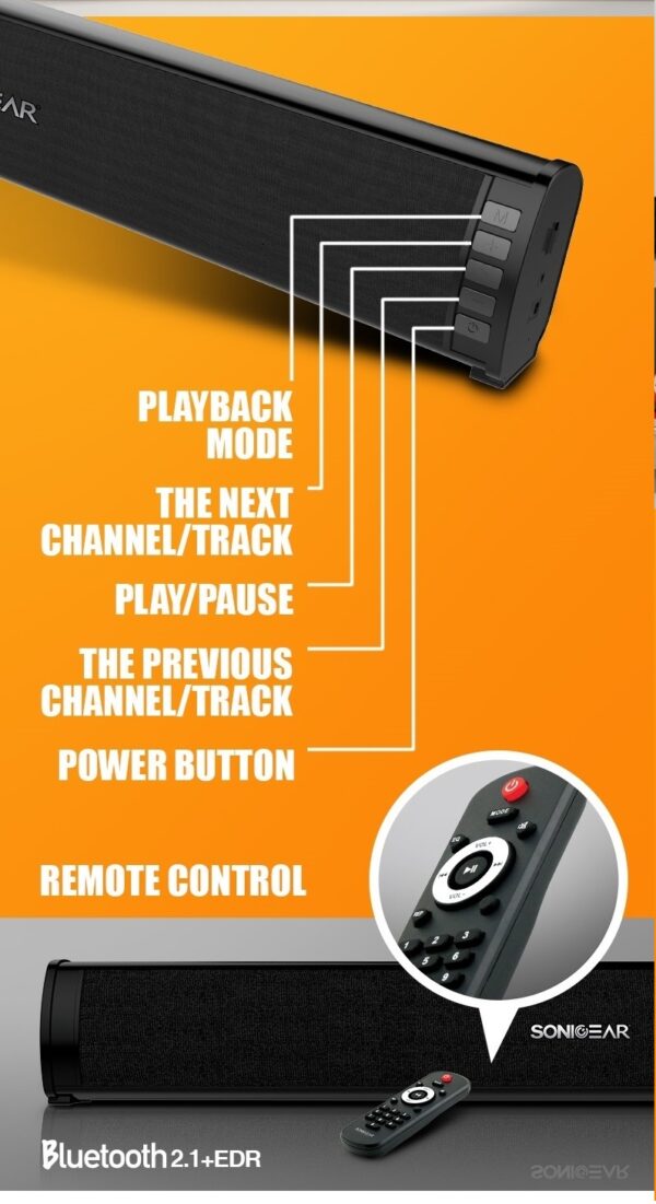 SonicGear SONICBAR 3000 Soundbar for TV/PC 40W RMS Bluetooth, SD Card & FM - Image 2