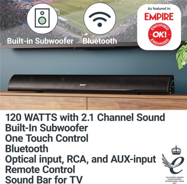 Majority SNOWDON II 2.1 Soundbar with Built In Subwoofer 120W BT & Optical Black (UK) - Image 2