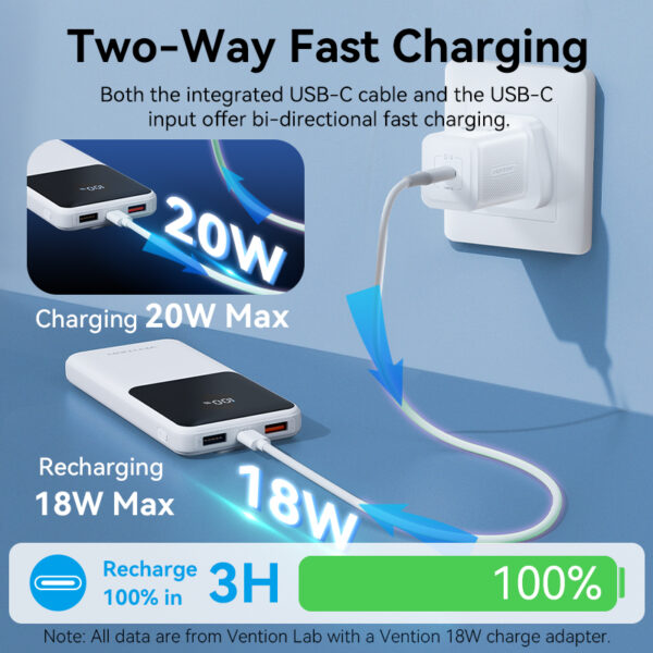 Vention Powerbank 10000mAh 22.5W Built-in USBC+Lighting Black FHOB0 - Image 7