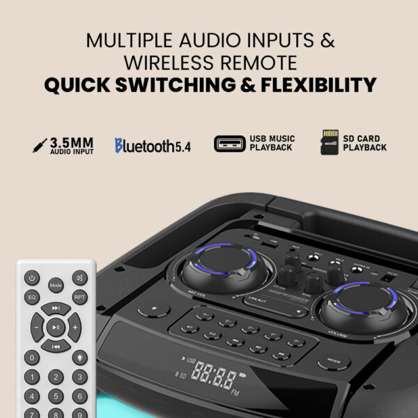 SonicGear Portable Karaoke Speaker 12'' 240W TWS BT/USB 2x Mics HYPERBOX 1300 Pro - Image 9