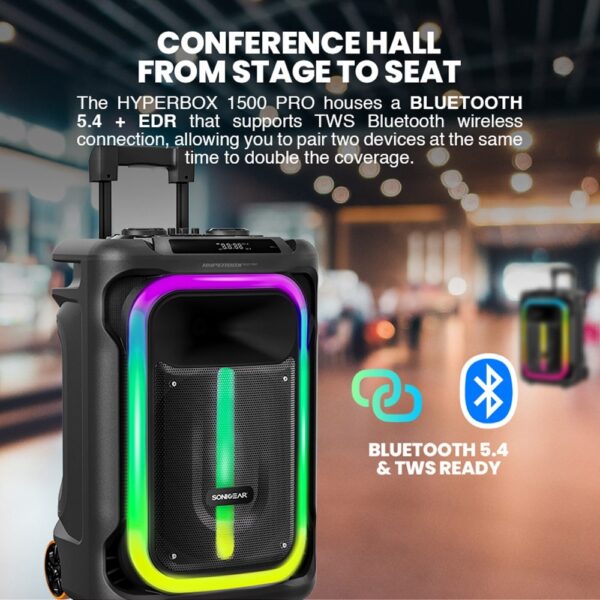 SonicGear HYPERBOX 1500 Pro 15'' Portable Karaoke Speaker 240W BT/USB 2x Wireless Mics - Image 6