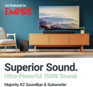 Majority K2 150W Soundbar with Wireless Subwoofer and BT,USB,Optical,HDMI (UK)