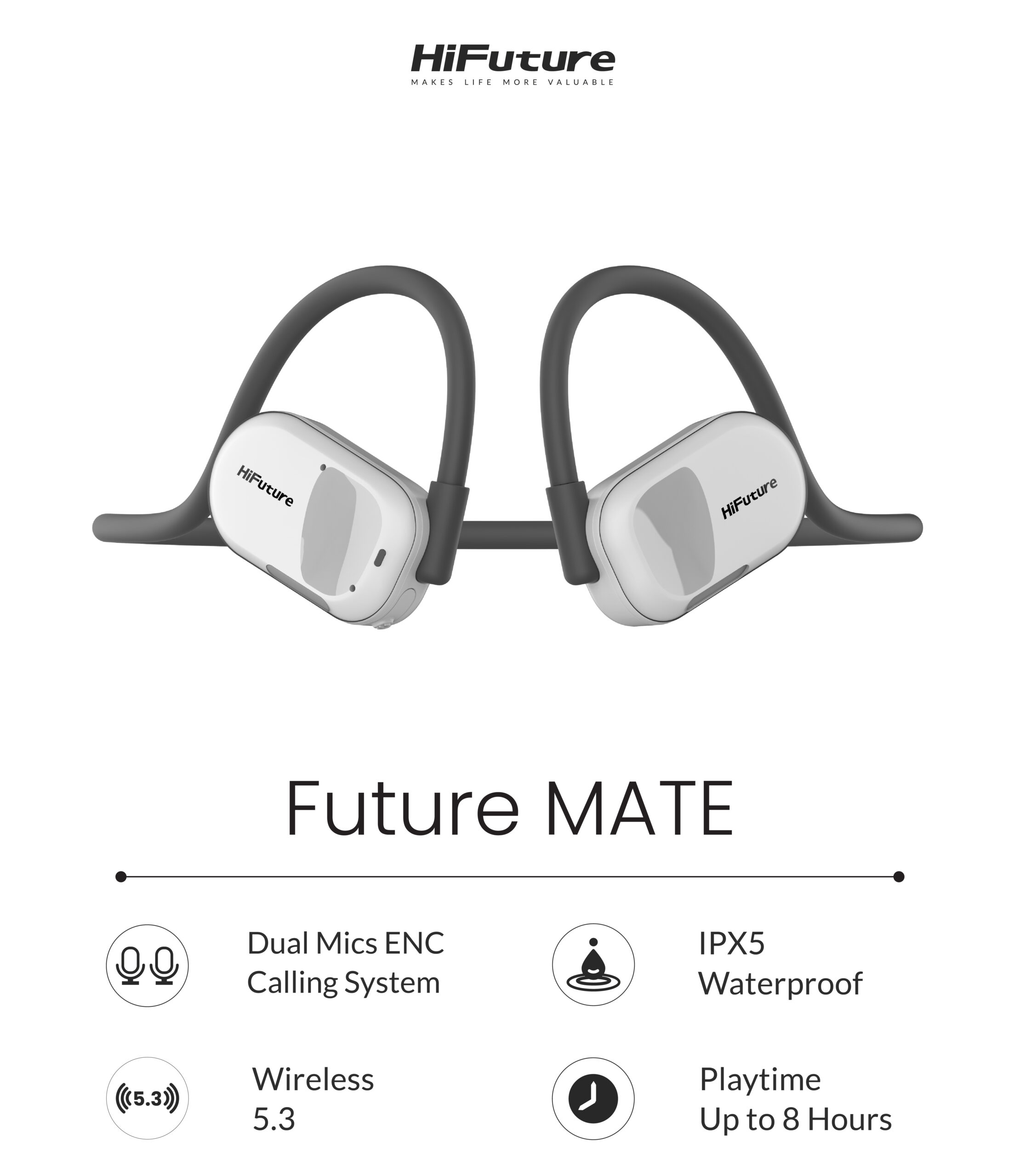 HiFuture Headphones Open Ear FutureMate Grey-White - Image 9