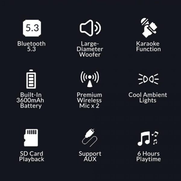 SonicGear Portable Karaoke Kids Speaker BT/Wireless Dual Mics iOX K800 Black - Image 8