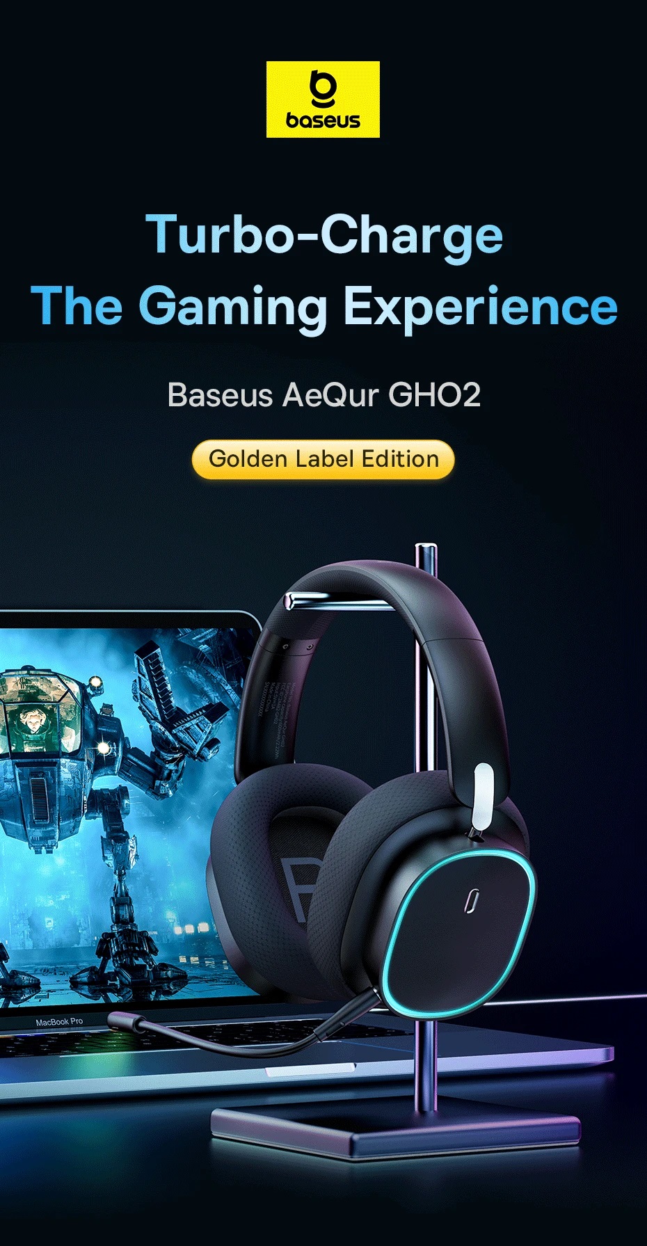 Baseus Wireless Headphones For PS5/PC/Switch Gaming AeQur GH02 Black - Image 16