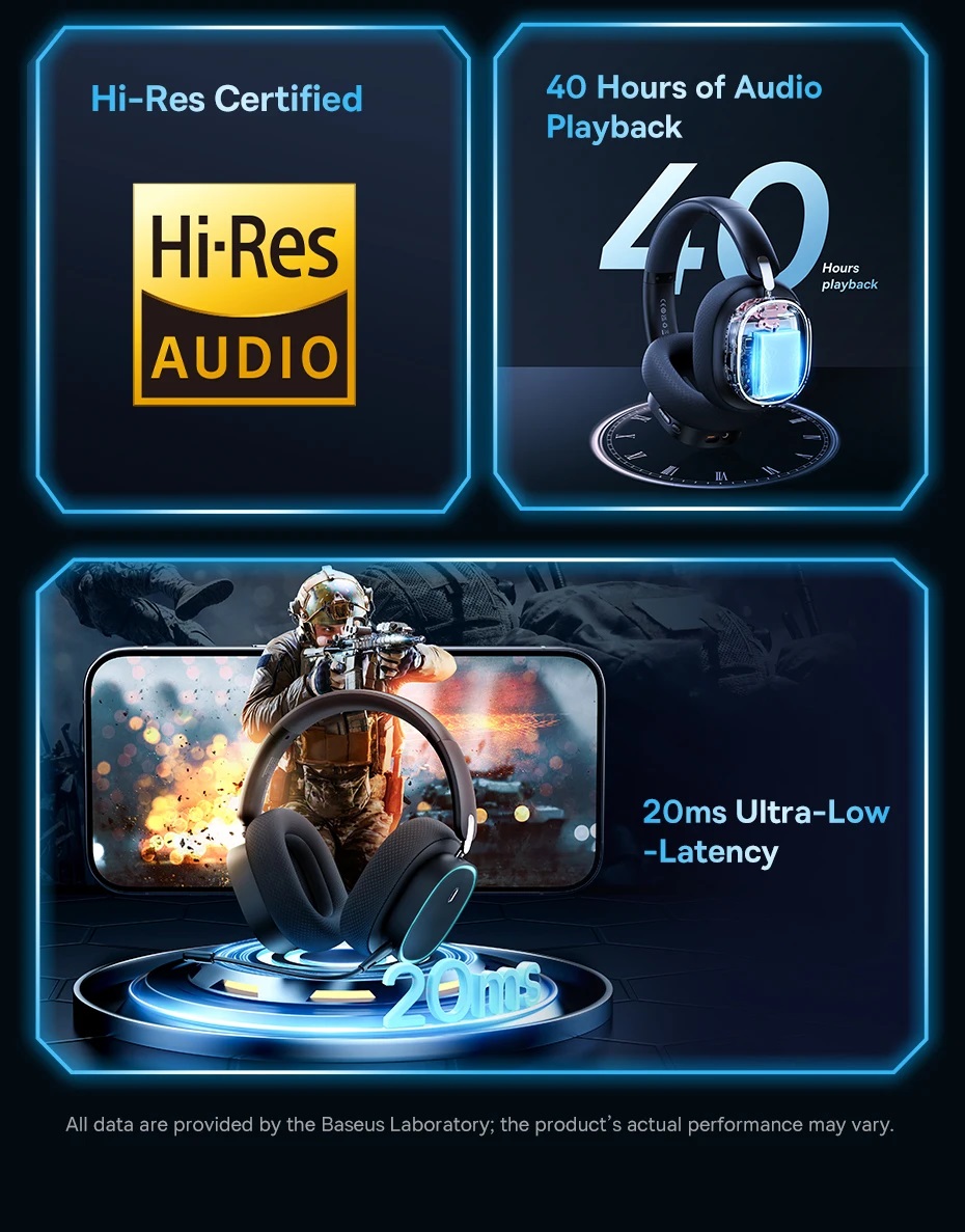 Baseus Wireless Headphones For PS5/PC/Switch Gaming AeQur GH02 Black - Image 18