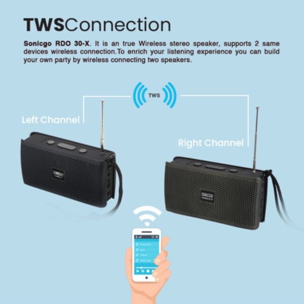 SonicGear SONICGO! RDO30-X Portable BT/FM/USB Speaker Gray - Image 20