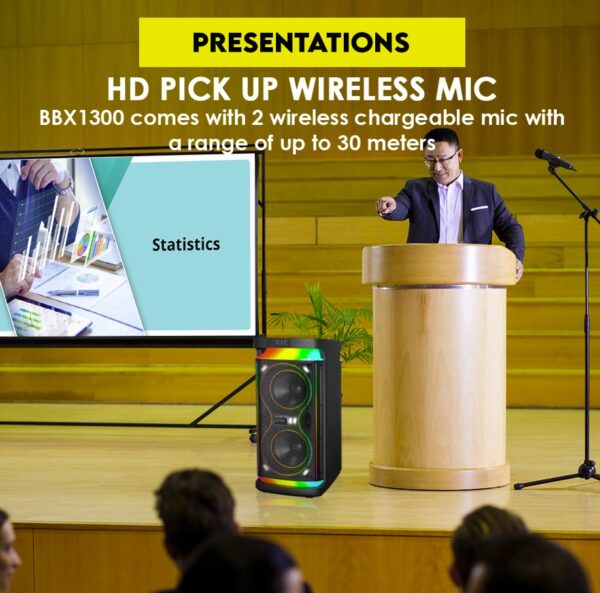 SonicGear Portable Karaoke Speaker 2 x 6.5'' BT/USB/RGB 2x Mics Audiobox BBX1300 - Image 8