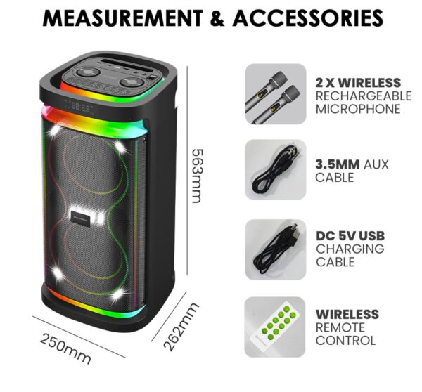 SonicGear Portable Karaoke Speaker 2 x 6.5'' BT/USB/RGB 2x Mics Audiobox BBX1300 - Image 2