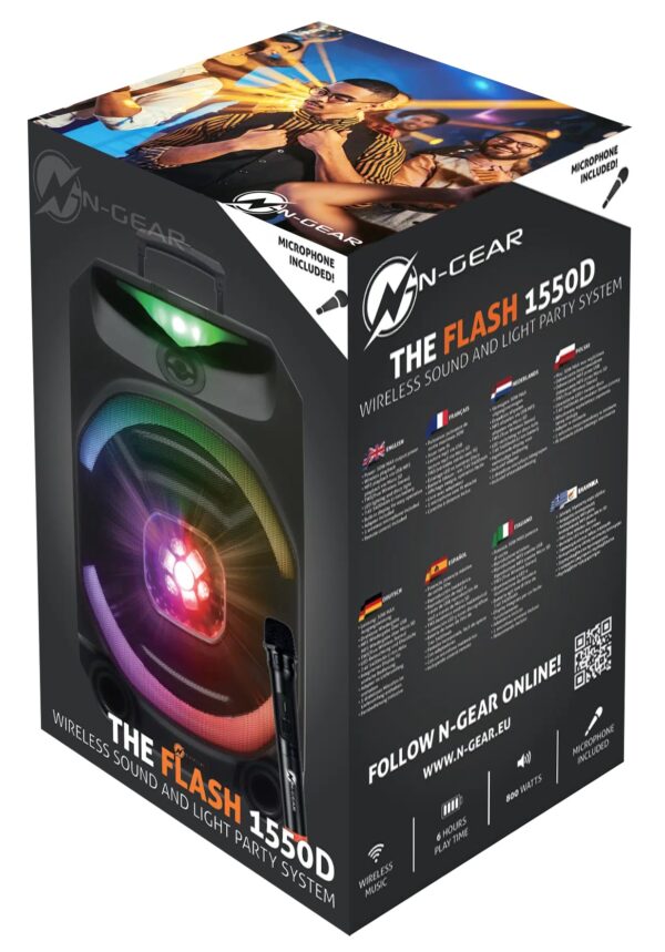 N-Gear FLASH1550 Disco Portable Karaoke Speaker with Wireless Mic & LED Effects - Image 9