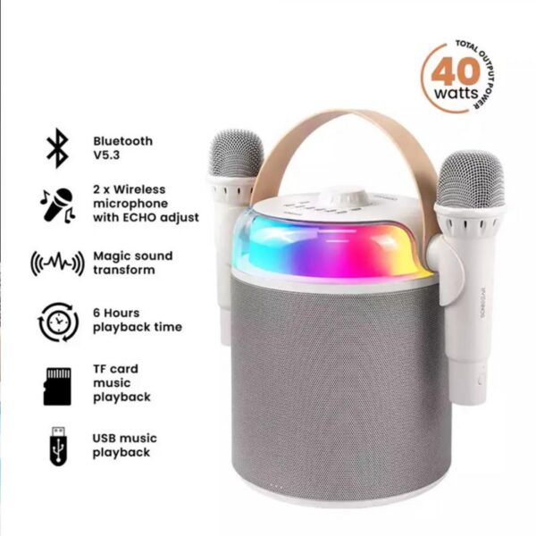 SonicGear Portable Karaoke Kids Speaker BT/Wireless Dual Mics iOX K800 White - Image 6