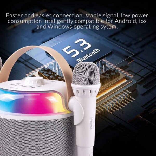 SonicGear Portable Karaoke Kids Speaker BT/Wireless Dual Mics iOX K800 White - Image 3