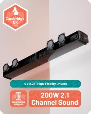 Majority Oakcastle SB80 XTRA Split 2in1 Bar/Speakers 200W Soundbar 2.1 with Sub BT,HDMI,USB