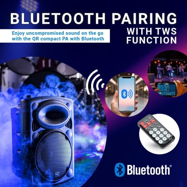 QTX QR12PA 12'' Professional Portable Karaoke & PA Speaker with 2x Wireless Microphones, Bluetooth USB & FM 178.847UK - Image 2