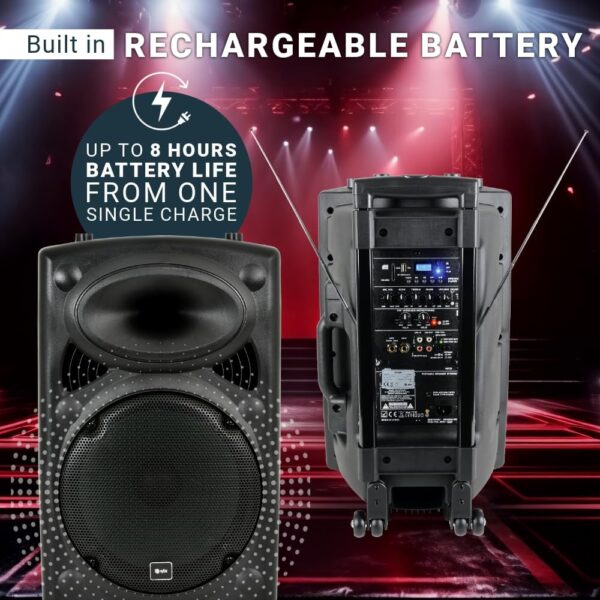 QTX QR12PA 12'' Professional Portable Karaoke & PA Speaker with 2x Wireless Microphones, Bluetooth USB & FM 178.847UK - Image 4