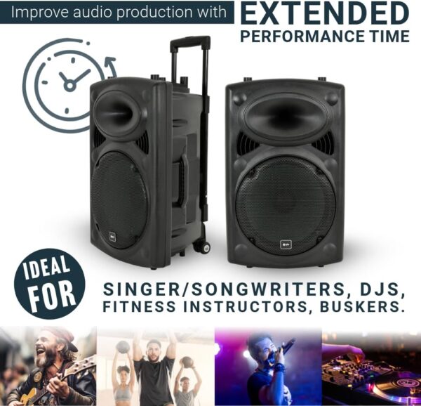 QTX QR15PA 15'' Professional Portable Karaoke & PA Speaker with 2x Wireless Microphones, Bluetooth USB & FM 178.848UK - Image 5