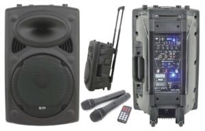 QTX QR15PA 15” Professional Portable Karaoke & PA Speaker with 2x Wireless Microphones, Bluetooth USB & FM 178.848UK