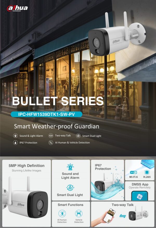 Dahua IP 5.0MP Wifi Bullet 2.8mm Dual Illumination HFW1539DTK1-SAW - Image 2