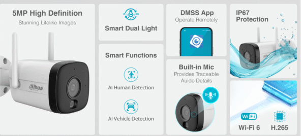 Dahua IP 5.0MP Wifi Bullet 2.8mm Dual Illumination HFW1539DTK1-SAW-IL - Image 6