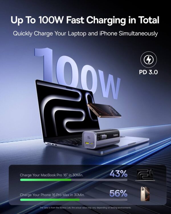 Baseus Powerbank 100W 10000mAh EnerGeek GR11 with Retractable Cable Grey - Image 2